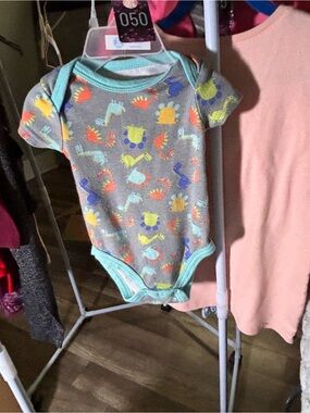 Kidgets Gray One-Piece with Teal Trim and Multicolor Dino Prints 256